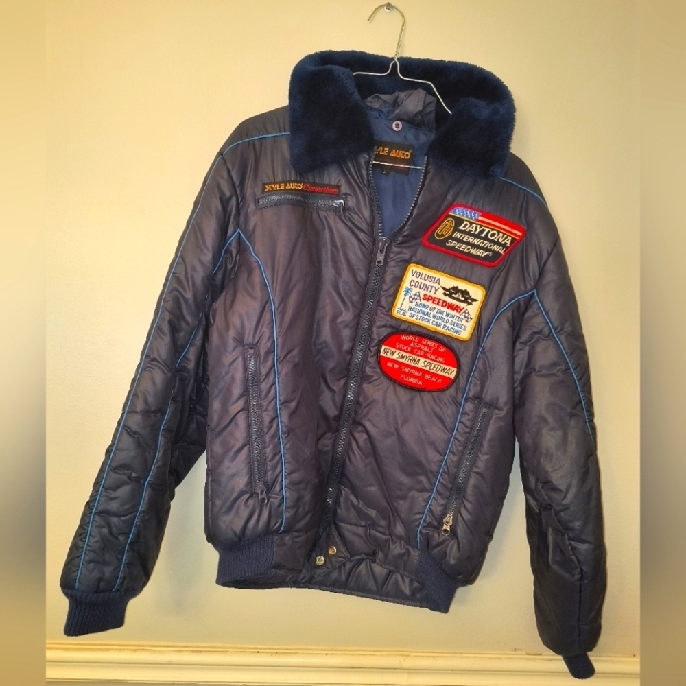 Men's Blue Racing Jacket Daytona 500 Style Auto Vintage Bomber